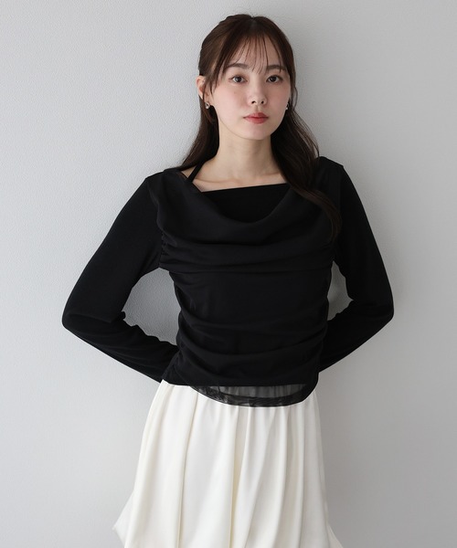 BLUEEAST(ブルーイースト)の「レイヤードチュールドレープTシャツ(Tシャツ/カットソー・レディース・ブラック/アイボリー・MEDIUM)」の4枚目の写真