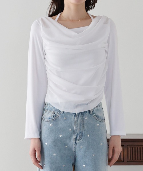 BLUEEAST(ブルーイースト)の「レイヤードチュールドレープTシャツ(Tシャツ/カットソー・レディース・ブラック/アイボリー・MEDIUM)」の11枚目の写真