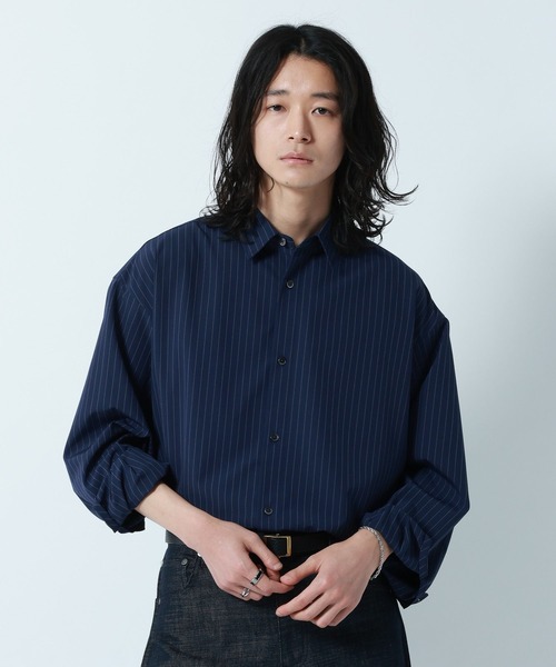 RAGEBLUE（レイジブルー）の「【LUXURY+EASY】OVER SIZE DRAPE　STRIPE SHIRTS / ラグイージーオーバーサイズストライプシャツ（シャツ/ブラウス・メンズ・ネイビー/ライトブルー/ライトグレー・MEDIUM/LARGE）」の3枚目の写真