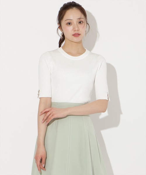 WILLSELECTION(ウィルセレクション)の「袖口リボンリブニット(ニット/セーター・レディース・ピンク/ブラック/オフホワイト・FREE)」の4枚目の写真