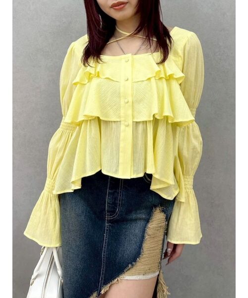 EVRIS(エヴリス)の「フリルボリュームチュニック(シャツ/ブラウス・レディース・イエロー/ホワイト/ブラック・FREE)」の1枚目の写真