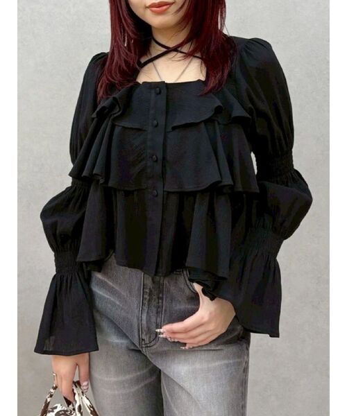 EVRIS(エヴリス)の「フリルボリュームチュニック(シャツ/ブラウス・レディース・イエロー/ホワイト/ブラック・FREE)」の3枚目の写真