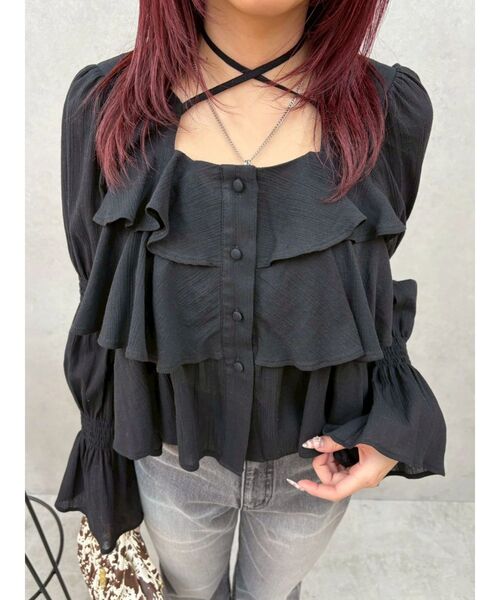 EVRIS(エヴリス)の「フリルボリュームチュニック(シャツ/ブラウス・レディース・イエロー/ホワイト/ブラック・FREE)」の11枚目の写真