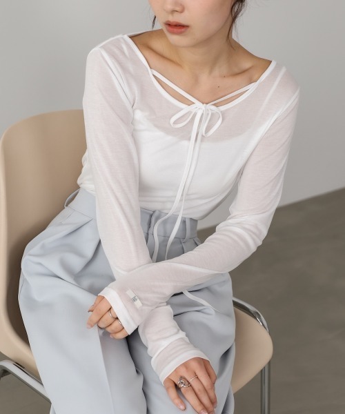 Bab(バブ)の「【マルチWAY】オリジナルタグ ベーシックシアーカットソー(Tシャツ/カットソー・レディース・オフホワイト/ブラック/イエロー・FREE)」の18枚目の写真