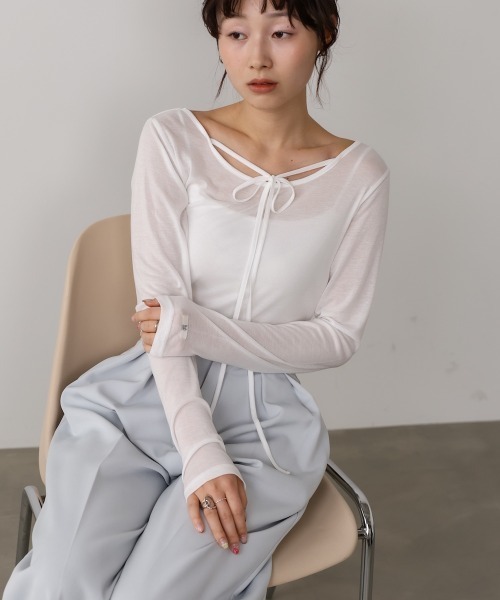 Bab(バブ)の「【マルチWAY】オリジナルタグ ベーシックシアーカットソー(Tシャツ/カットソー・レディース・オフホワイト/ブラック/イエロー・FREE)」の22枚目の写真