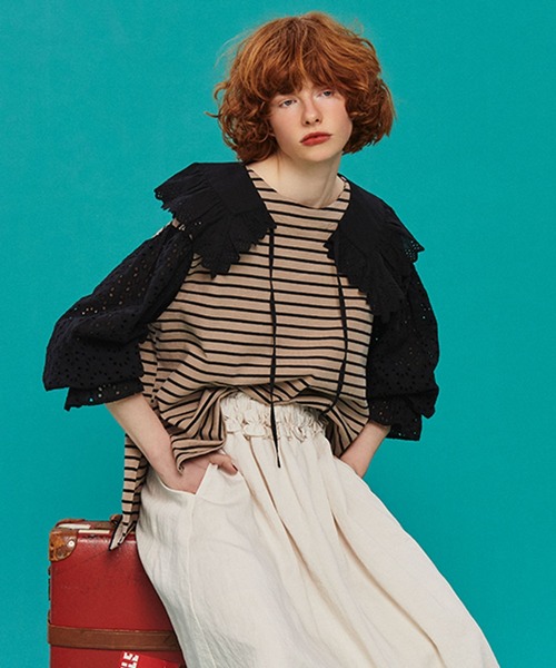 studio CLIP（スタディオクリップ）の「【Limited Line】襟付きボーダープルオーバー（Tシャツ/カットソー・レディース・オフホワイト/ベージュ・FREE）」の2枚目の写真