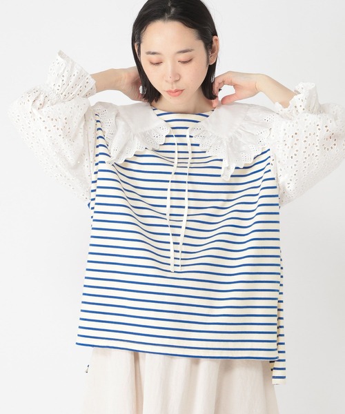 studio CLIP（スタディオクリップ）の「【Limited Line】襟付きボーダープルオーバー（Tシャツ/カットソー・レディース・オフホワイト/ベージュ・FREE）」の5枚目の写真