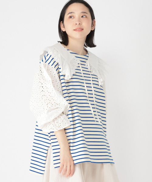 studio CLIP（スタディオクリップ）の「【Limited Line】襟付きボーダープルオーバー（Tシャツ/カットソー・レディース・オフホワイト/ベージュ・FREE）」の6枚目の写真