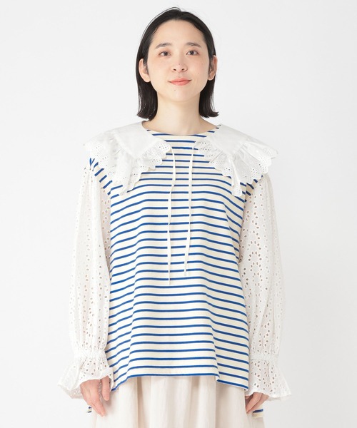 studio CLIP（スタディオクリップ）の「【Limited Line】襟付きボーダープルオーバー（Tシャツ/カットソー・レディース・オフホワイト/ベージュ・FREE）」の10枚目の写真