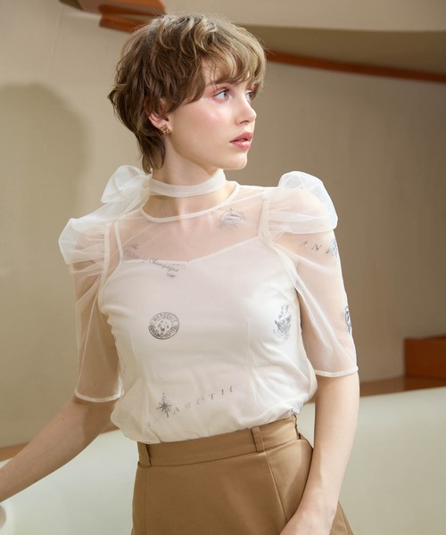 EIMY ISTOIRE(エイミーイストワール)の「MARINEモチーフシアーブラウス(シャツ/ブラウス・レディース・ネイビー/ホワイト・F)」の1枚目の写真