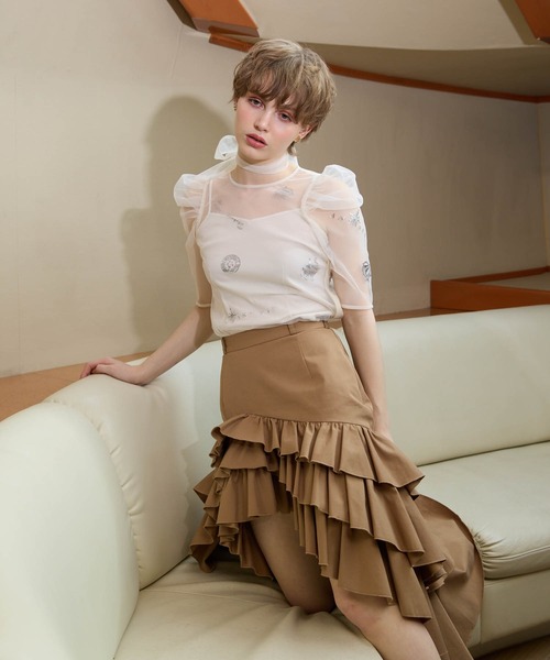 EIMY ISTOIRE(エイミーイストワール)の「MARINEモチーフシアーブラウス(シャツ/ブラウス・レディース・ネイビー/ホワイト・F)」の4枚目の写真