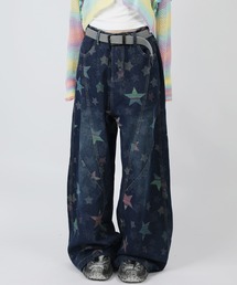 HOOK（フック）の「HOOK -select- スター柄ジャカードカーブワイドデニムパンツ（デニムパンツ）」