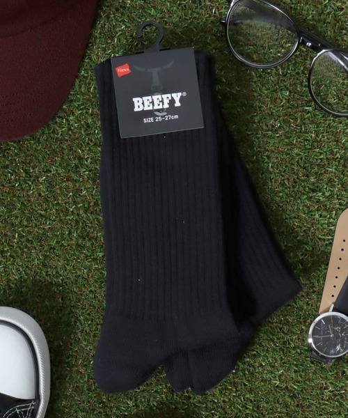 HANES（ヘインズ）の「Hanes（ヘインズ）BEEFY フルレングスソックス ハーフパイル 2足組/無地 メンズ（ソックス/靴下・メンズ・ホワイト/ブラック・M）」の2枚目の写真