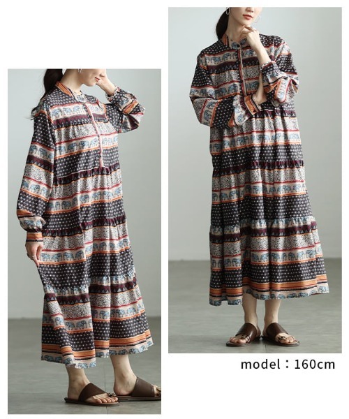 Sawa a la mode(サワアラモード)の「オリエンタル柄ティアードワンピース(ワンピース・レディース・グリーン/ブラック・FREE)」の11枚目の写真