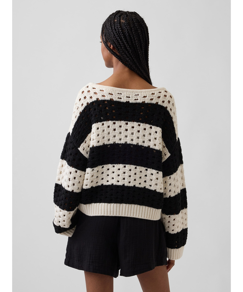 GAP(ギャップ)の「コットン100% クロシェ ボートネックセーター(ニット/セーター・レディース・ブラック×ホワイト・XS/S/M/L/XL/XXS)」の3枚目の写真