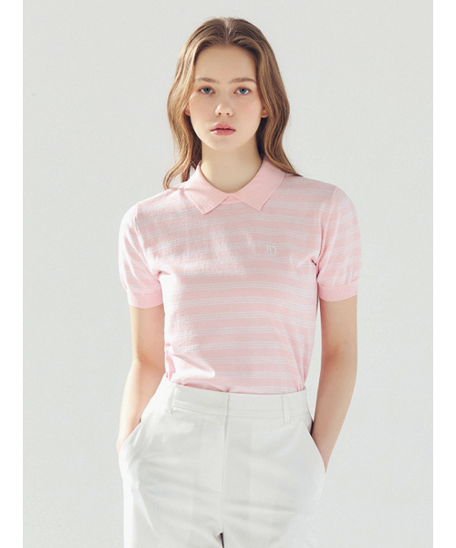 LORDLOAR(ロードロアル)の「ストライプラウンドネックカラーニットPINK(ニット/セーター・レディース・その他・SMALL/MEDIUM/LARGE)」の2枚目の写真