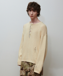 Beyond Closet（-）の「[COLLECTION LINE] アーカイブヘビーウェイトコットンダメージディテールヘンリーネックニットアイボリー（ニット/セーター）」