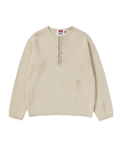 Beyond Closet（-）の「[COLLECTION LINE] アーカイブヘビーウェイトコットンダメージディテールヘンリーネックニットアイボリー（ニット/セーター・レディース・その他・MEDIUM/LARGE/X-LARGE）」の2枚目の写真