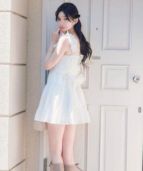 OLIVE des OLIVE（オリーブデオリーブ）の「Saxe Flower Stroll ミニワンピース（ワンピース・レディース・オフホワイト/サックスブルー・FREE）」の6枚目の写真