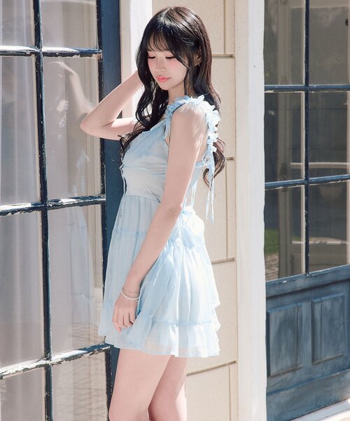 OLIVE des OLIVE（オリーブデオリーブ）の「Saxe Flower Stroll ミニワンピース（ワンピース・レディース・オフホワイト/サックスブルー・FREE）」の11枚目の写真