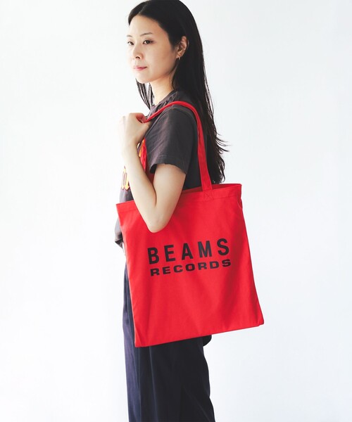BEAMS RECORDS（ビームスレコーズ）の「BEAMS RECORDS / LOGO PRINT TOTE（トートバッグ・メンズ・レッド/サックスブルー/ブラック/グリーン・ONE SIZE）」の4枚目の写真