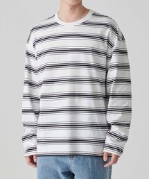 クラスターストライプリラックスド長袖Tシャツ1[ホワイト]