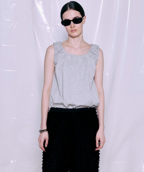 MAISON SPECIAL(メゾンスペシャル)の「2WAY French Terry Gathered Top/2WAY裏毛ギャザートップス(タンクトップ・レディース・グレー/ミント/ブラック・FREE)」の2枚目の写真