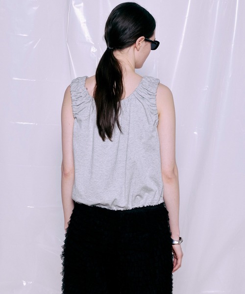 MAISON SPECIAL(メゾンスペシャル)の「2WAY French Terry Gathered Top/2WAY裏毛ギャザートップス(タンクトップ・レディース・グレー/ミント/ブラック・FREE)」の4枚目の写真