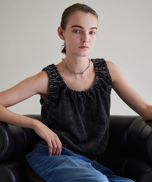MAISON SPECIAL(メゾンスペシャル)の「2WAY French Terry Gathered Top/2WAY裏毛ギャザートップス(タンクトップ・レディース・グレー/ミント/ブラック・FREE)」の9枚目の写真