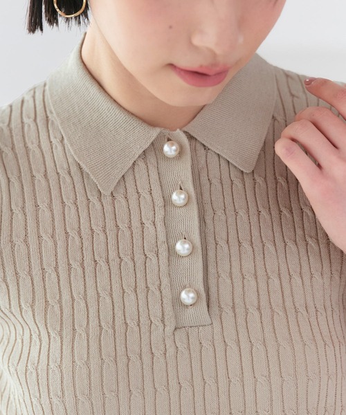 RUIRUE BOUTIQUE(ルイルエブティック)の「洗える/ストレッチ | パールボタン ヘンリー ポロニット | トップス・ニットトップス・サマーニット・シアートップス・ニットポロ・ポロシャツ(ポロシャツ・レディース・ホワイト/ネイビー/グレイッシュベージュ/ブラック/ライトベージュ・M/L)」の16枚目の写真