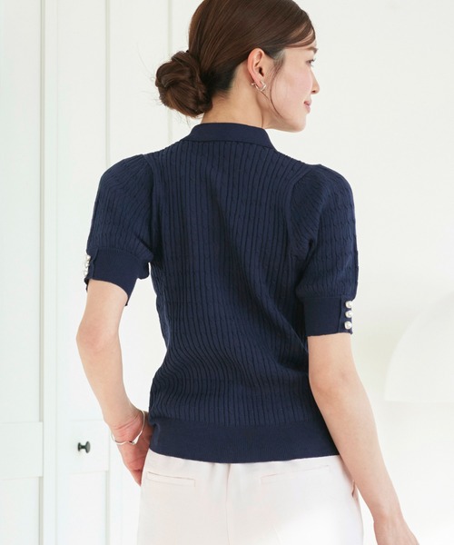 RUIRUE BOUTIQUE(ルイルエブティック)の「洗える/ストレッチ | パールボタン ヘンリー ポロニット | トップス・ニットトップス・サマーニット・シアートップス・ニットポロ・ポロシャツ(ポロシャツ・レディース・ホワイト/ネイビー/グレイッシュベージュ/ブラック/ライトベージュ・M/L)」の19枚目の写真