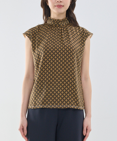 NARACAMICIE(ナラカミーチェ)の「【NARACAMICIE】モロッカンプリントコンビハイネックトップス(Tシャツ/カットソー・レディース・ライトブラウン/ブラウン/ブラック・M)」の7枚目の写真
