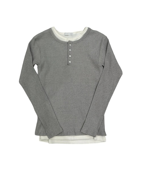 Never mind the XU / Chikashitsu+(ネバーマインド ザ エックスユー / チカシツプラス)の「【nmtc+】layered henley neck long sleeve / 【エヌエムティーシープラス】レイヤードヘンリーネック長袖Tシャツ(Tシャツ/カットソー・メンズ・ブラック/グレー・ONE SIZE)」の11枚目の写真