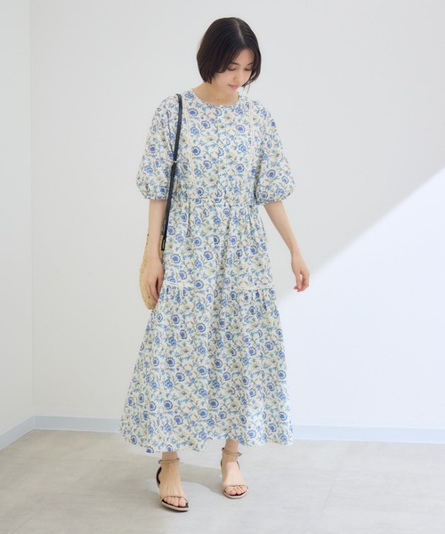 Pillini(ピリーニ)の「ウエストドロスト花柄ティアードワンピース/ケシプリントワンピース(ワンピース・レディース・ブラック/オフホワイト・FREE)」の3枚目の写真