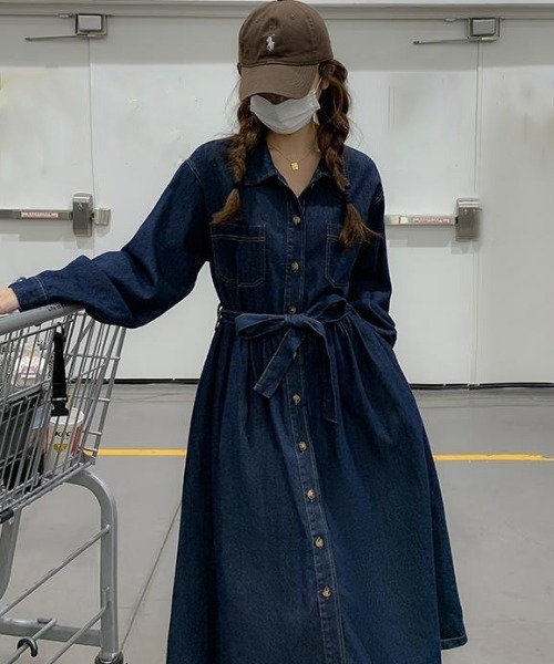 semplice（センプリチェ）の「デニムワンピ【韓国ファッション】（ワンピース・レディース・ブルー・XL/L/M/S）」の2枚目の写真