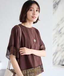 【洗濯機可/体型カバー/S-LL】レース使いがポイント デザインTシャツ