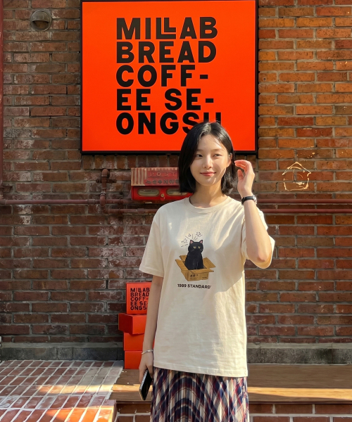 1989STANDARD（1989スタンダード）の「[ヤンステルX1989] CAT IN BOX クールコットンオーバーサイズ半袖 (SISSTD-0212)（Tシャツ/カットソー・メンズ・ホワイト/ライトグレー/ブラック/ネイビー/ブルー/アイボリー・X-LARGE/MEDIUM/LARGE）」の12枚目の写真