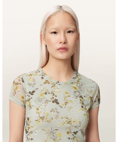 ALLSAINTS(オールセインツ)の「ELLIE MESH FLORAL PRINT SLIM T-SHIRT | ELLIE メッシュ フローラル プリント スリム Tシャツ(Tシャツ/カットソー・レディース・グリーン系その他・10/8/6/4)」の8枚目の写真