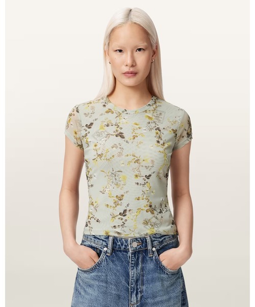 ALLSAINTS(オールセインツ)の「ELLIE MESH FLORAL PRINT SLIM T-SHIRT | ELLIE メッシュ フローラル プリント スリム Tシャツ(Tシャツ/カットソー・レディース・グリーン系その他・10/8/6/4)」の7枚目の写真