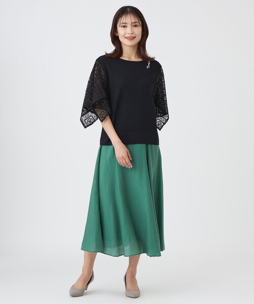 TRANS WORK(トランスワーク)の「【ウォッシャブル】クロッシュケミカルレースコンビニットプルオーバー(Tシャツ/カットソー・レディース・ブラウン系その他5/ブラック/オフホワイト・40/38)」の11枚目の写真