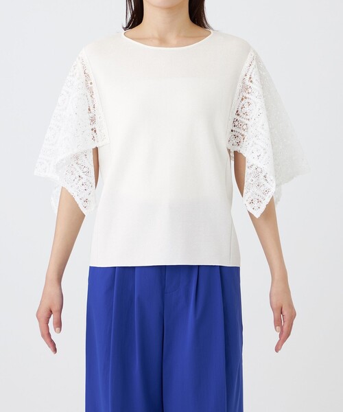 TRANS WORK(トランスワーク)の「【ウォッシャブル】クロッシュケミカルレースコンビニットプルオーバー(Tシャツ/カットソー・レディース・ブラウン系その他5/ブラック/オフホワイト・40/38)」の9枚目の写真