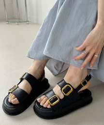 ゴールドバックルデザイン ダブルストラップ サンダル