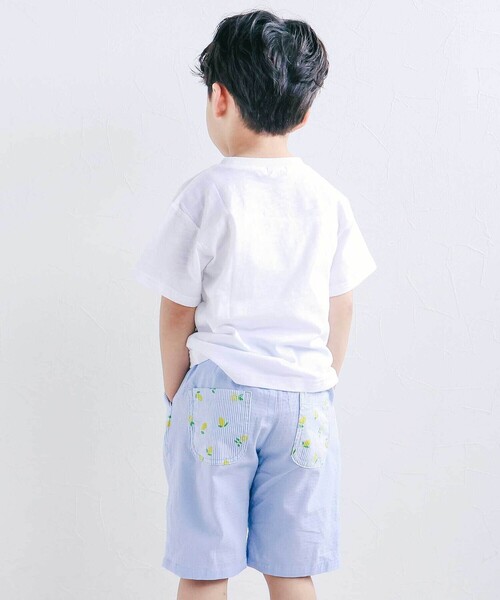SLAP SLIP(スラップスリップ)の「【マリンシリーズ】ストライプ&チェック前後切り替え5分丈パンツ(その他パンツ・キッズ・ブルー系その他/ブラック系その他・120cm/110cm/100cm/80cm/90cm/130cm)」の4枚目の写真
