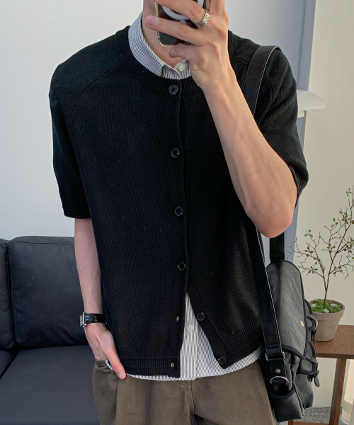 COSTUME O’CLOCK（コスチュームオクロック）の「[COCLXデイリールーム] ラウンドピケハーフカーディガン 6 COLOR COOSCD022（カーディガン/ボレロ・メンズ・ブラック/ネイビー/ブラウン/グレー/オートミール/チャコール・SMALL/MEDIUM/LARGE）」の7枚目の写真