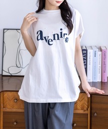 CLEAR BASIC | フレンチスリーブパール付きプリントロゴTシャツ［骨格ナチュラル/ゆったり/体型カバー/カジュアル］(Tシャツ/カットソー)