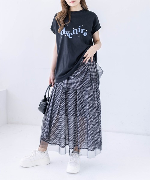 CLEAR BASIC（クリアベーシック）の「フレンチスリーブパール付きプリントロゴTシャツ［骨格ナチュラル/ゆったり/体型カバー/カジュアル］（Tシャツ/カットソー・レディース・ネイビー/サックスブルー/ブラック/ホワイト系その他/ホワイト系その他2・F）」の15枚目の写真