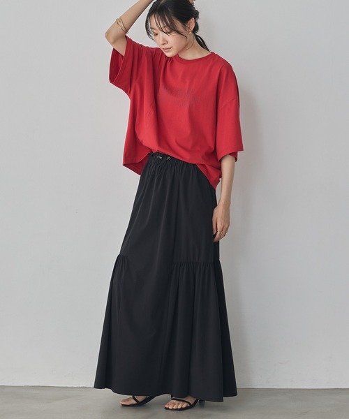 hunch(ハンチ)の「USAコットン アシメロゴ Tシャツ(Tシャツ/カットソー・レディース・オフホワイト/レッド/チャコール・FREE)」の9枚目の写真