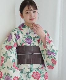 浴衣3点セット 綿麻 先染めベージュ 涼しげ上品糸菊（浴衣）｜utatane