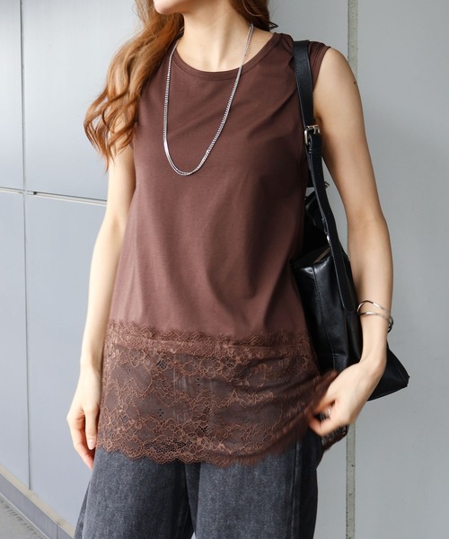 SpRay(スプレイ)の「すそレースノースリーブ Tシャツ(Tシャツ/カットソー・レディース・ブラック/オフホワイト/ブラウン・FREE)」の18枚目の写真