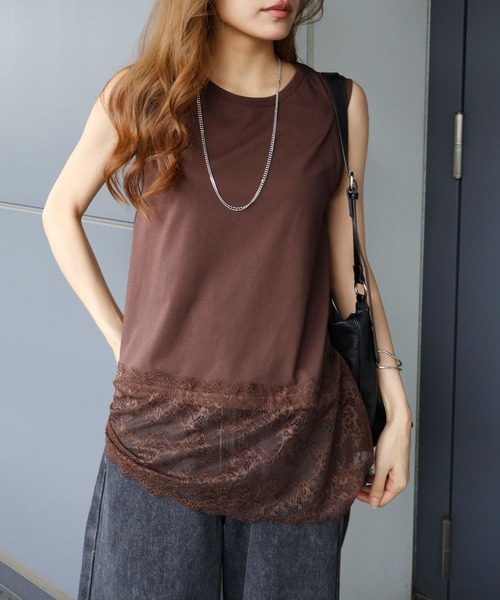 SpRay(スプレイ)の「すそレースノースリーブ Tシャツ(Tシャツ/カットソー・レディース・ブラック/オフホワイト/ブラウン・FREE)」の20枚目の写真